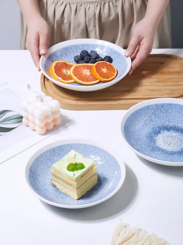 DecorBites™ Ceramic Deep Dish Bowl - Japanese Style Soup Plate with Crackle Glaze