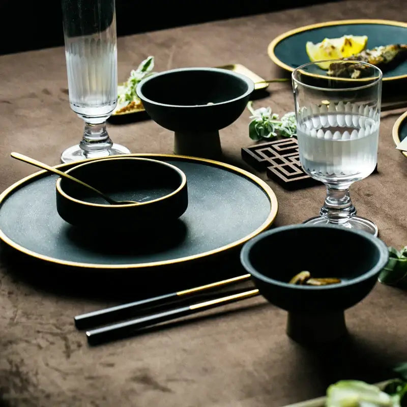 DecorBites™ Ceramic Dinner Plate - Gold Edged Steak Dish - High Quality Japan Style Partyware