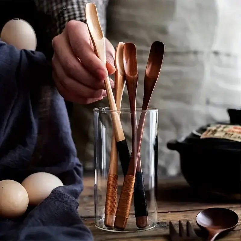 Japanese style wooden spoon set natural & dark wood kitchen tools