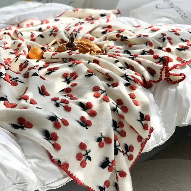 DecorBites™ 3D Cherry Kids Wool Blanket - Kawaii Sweet Girl Crib Bedding