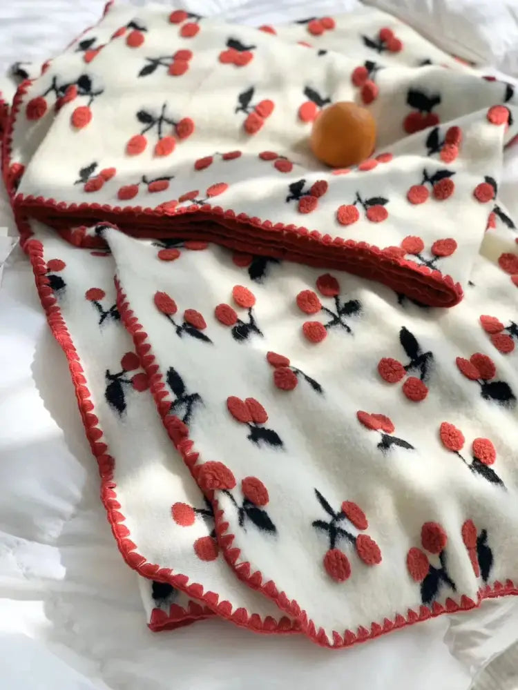 DecorBites™ 3D Cherry Kids Wool Blanket - Kawaii Sweet Girl Crib Bedding