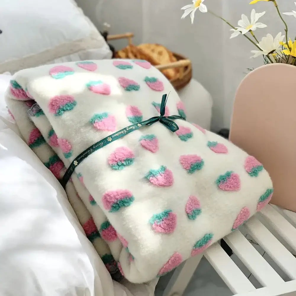 DecorBites™ 3D Cherry Kids Wool Blanket - Kawaii Sweet Girl Crib Bedding