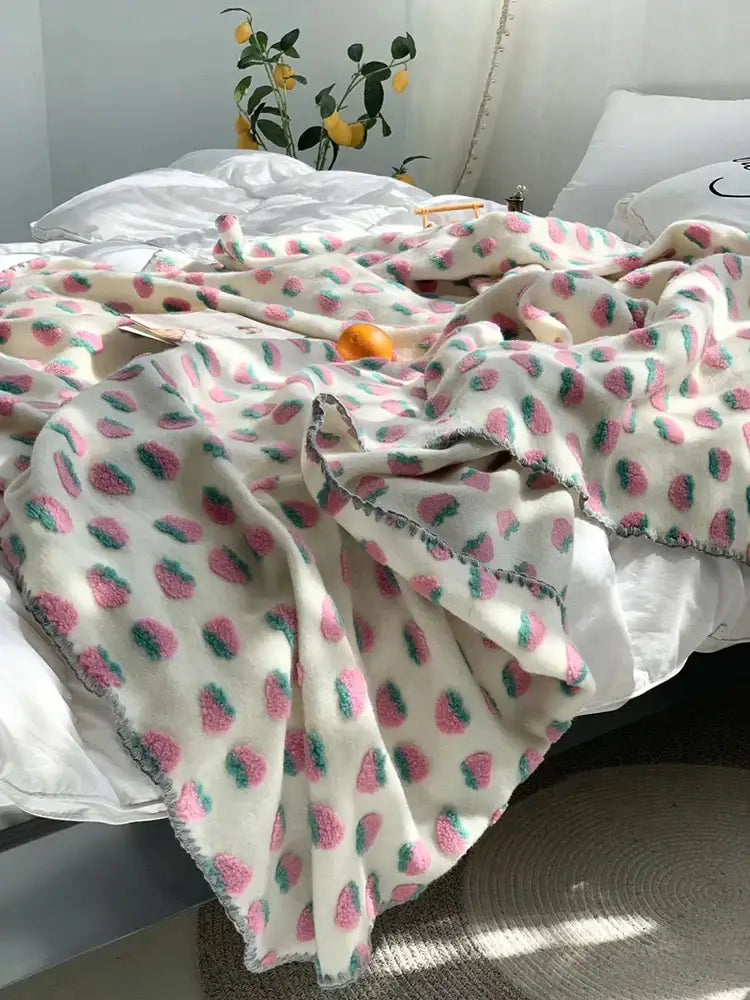 DecorBites™ 3D Cherry Kids Wool Blanket - Kawaii Sweet Girl Crib Bedding