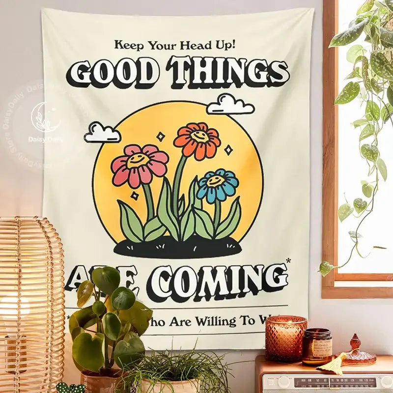 DecorBites™ Cartoon Flowers Tapestry Wall Hanging | Kawaii Room Decoration & Boho Wall Decor