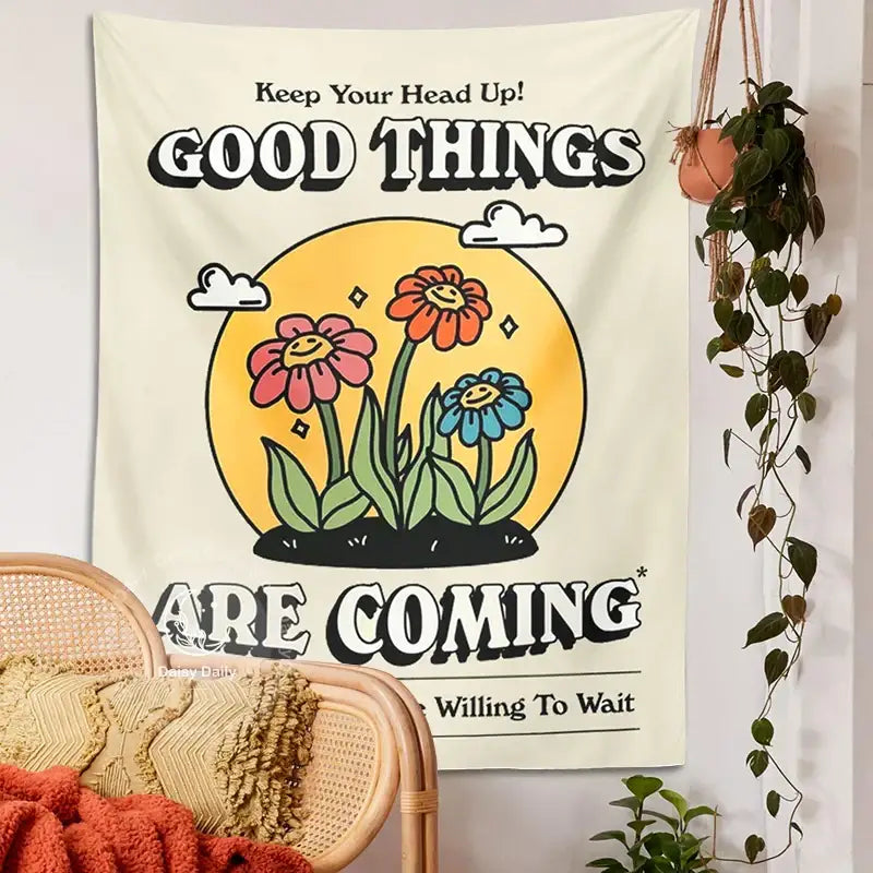 DecorBites™ Cartoon Flowers Tapestry Wall Hanging | Kawaii Room Decoration & Boho Wall Decor