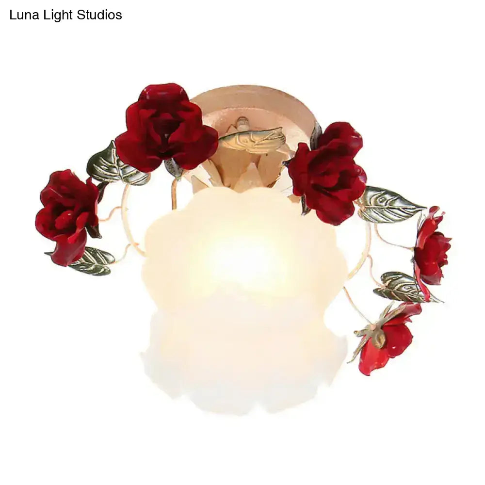 Korean garden ruffle frost white glass ceiling light bedroom rose deco