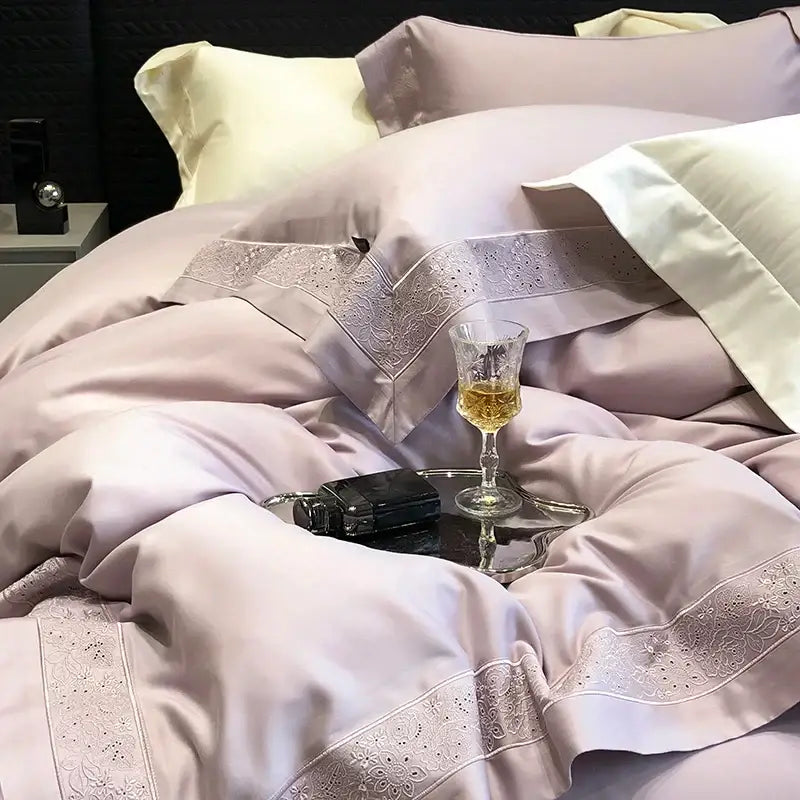 DecorBites™ 1200TC Luxury Embroidery Bedding Set with Wide Edge & Lyocell Cotton Brushed Fabric