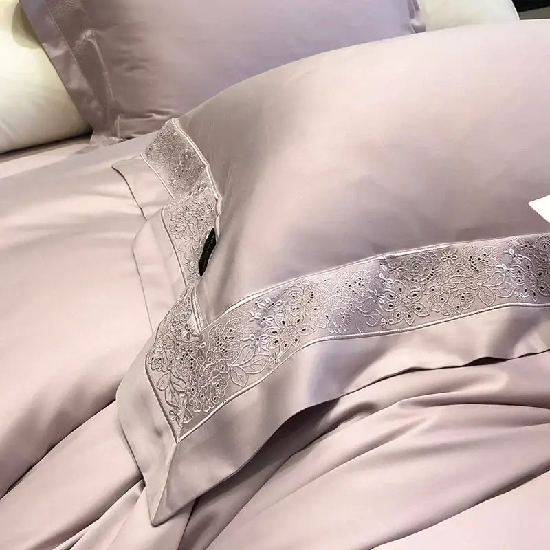 DecorBites™ 1200TC Luxury Embroidery Bedding Set with Wide Edge & Lyocell Cotton Brushed Fabric