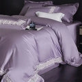Lavender & silver lace embroidery bedding set bedroom luxe satin