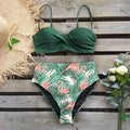 Leaf Print Bikini Female Swimsuit Women's Bathing Suits Triangle Bikini High Waist Bottoms Two Piece Swimsuits Women Swimwear Thong Push Up Bikinis Set High Waist Swimming Suits for Bathing Suit