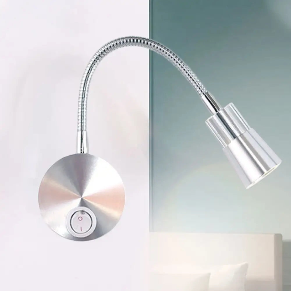 Chrome flexible gooseneck reading light with mini metal shade bedroom