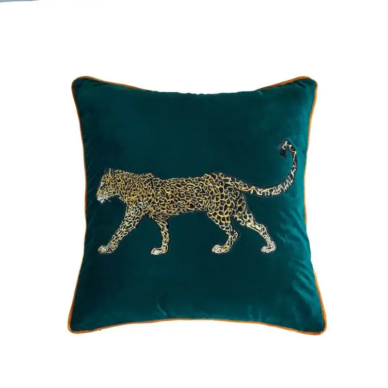 Leopard embroidered decorative pillowcase teal & gold living room