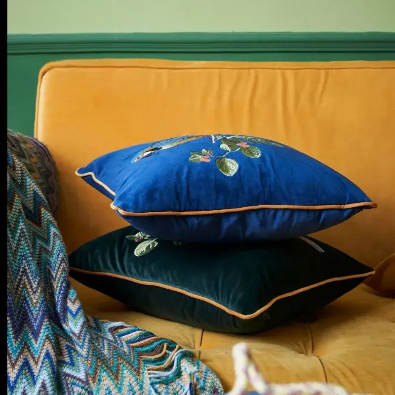Leopard embroidered decorative pillowcase teal & gold living room