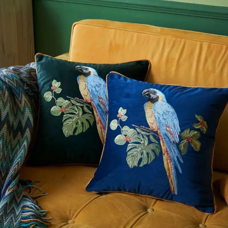 Leopard embroidered decorative pillowcase teal & gold living room