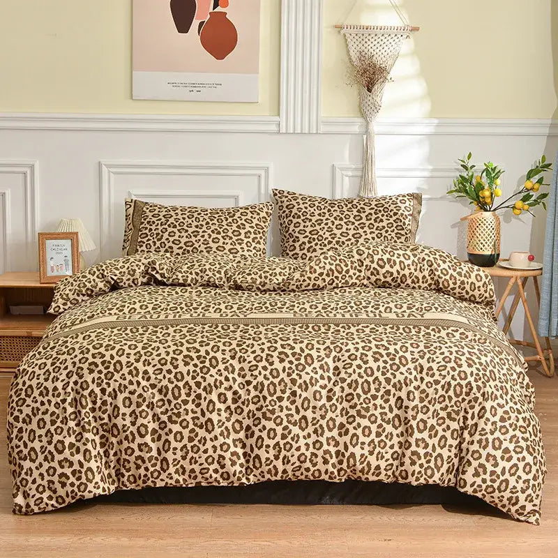 Leopard print beige & brown bedding set bedroom duvet cover