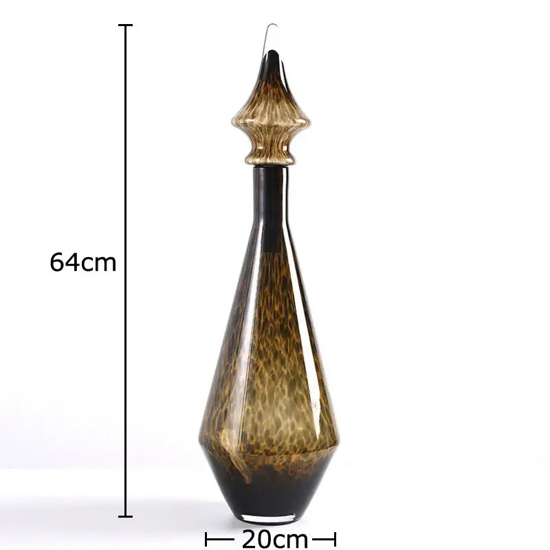 Leopard print glass vase set amber & black decanters living room decor