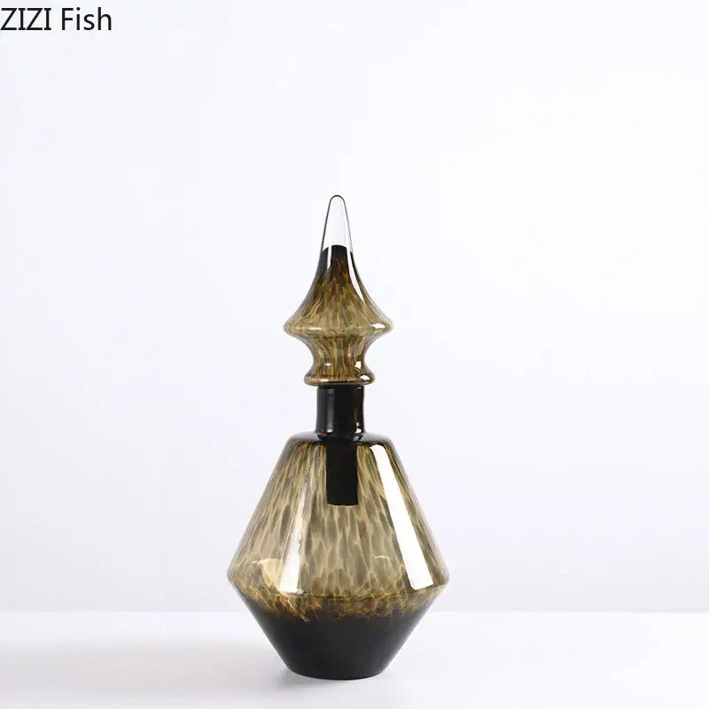Leopard print glass vase set amber & black decanters living room decor