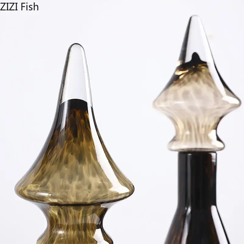 Leopard print glass vase set amber & black decanters living room decor