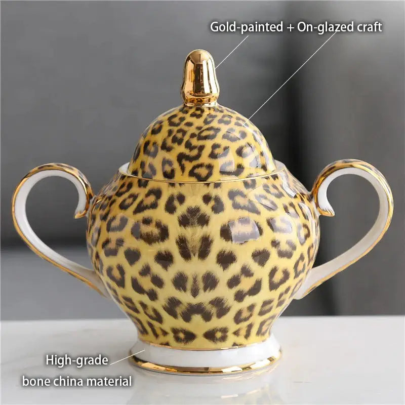 Leopard print porcelain coffee set with gold accents dining room decor