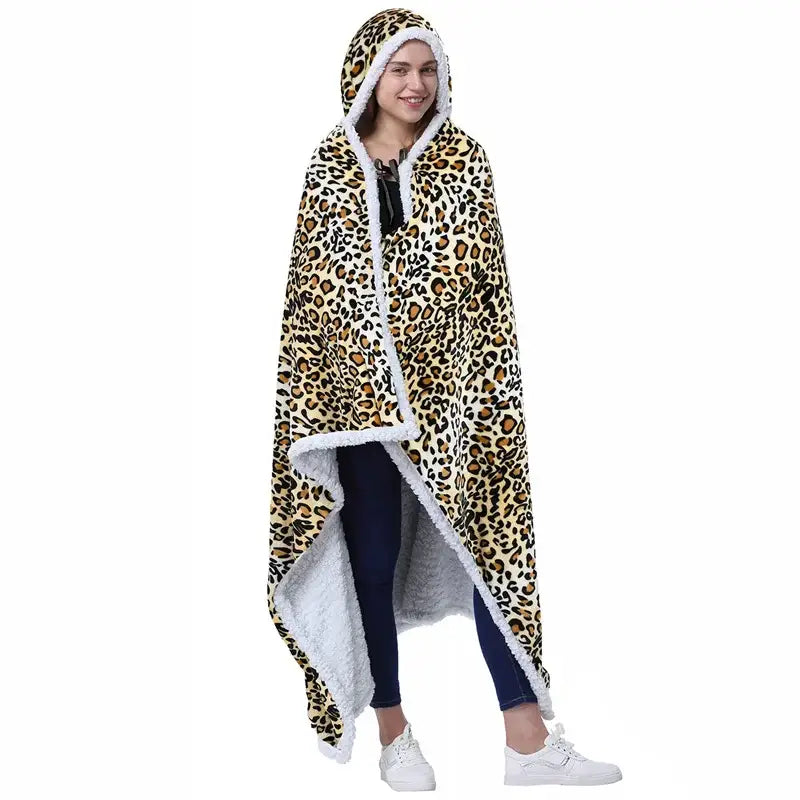 DecorBites™ Leopard Print Warm Wearable Lap Blanket - Soft Flannel Shawl Blanket