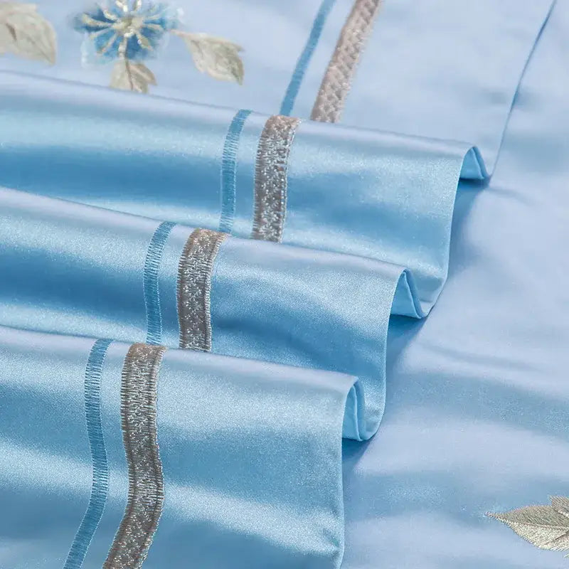 DecorBites™ 200S Cotton Embroidery Bedding Set - Queen King Linens - Duvet Cover Sheets