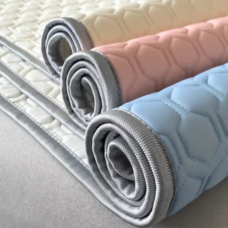 Light blue hexagonal cooling latex filled bed mat set – bedroom