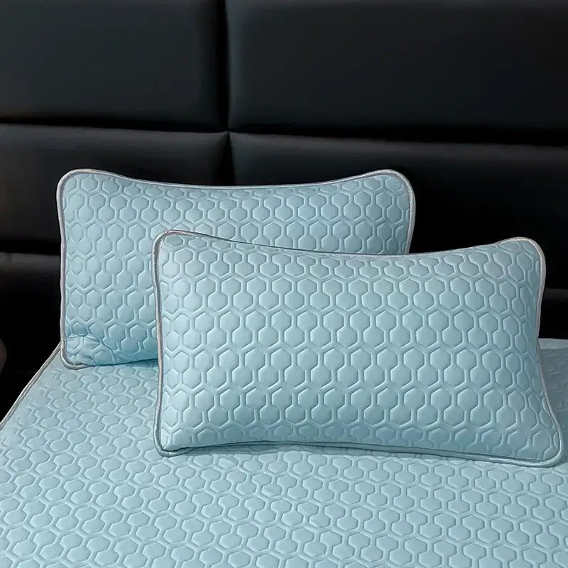 Light blue ice silk quilt set bedroom cool feeling bedding