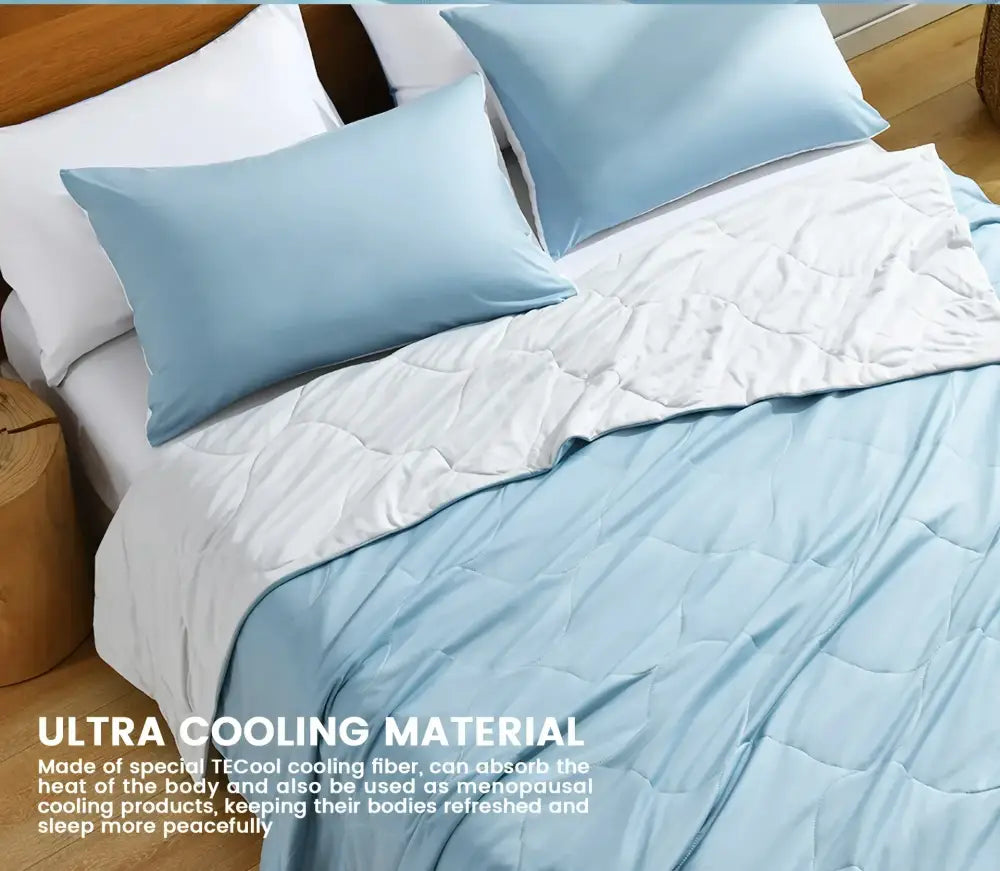 Light blue & white quilted cooling comforter bedroom duvet
