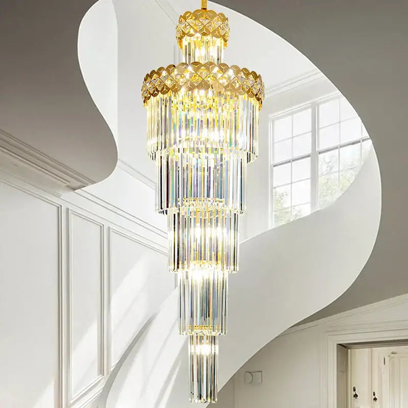 Light luxury crystal chandelier gold tiered living room light