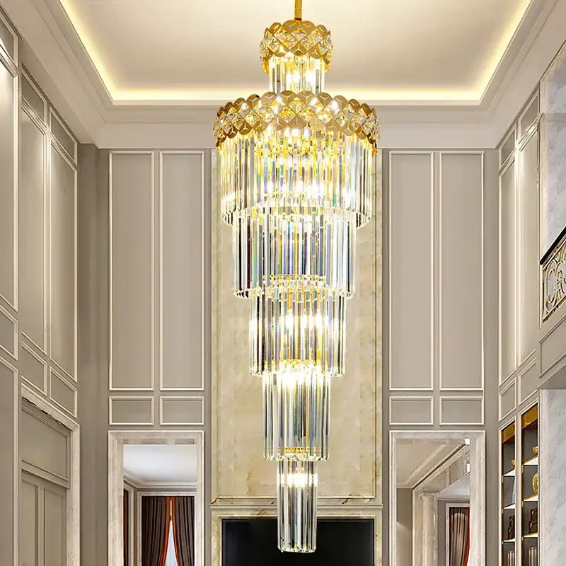 Light luxury crystal chandelier gold tiered living room light