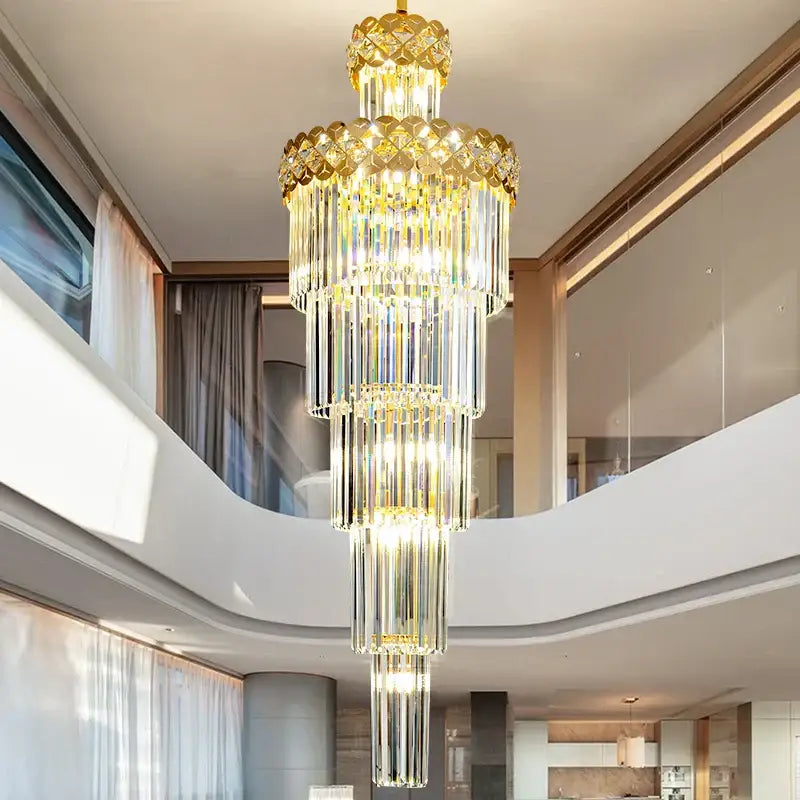 Light luxury crystal chandelier gold tiered living room light
