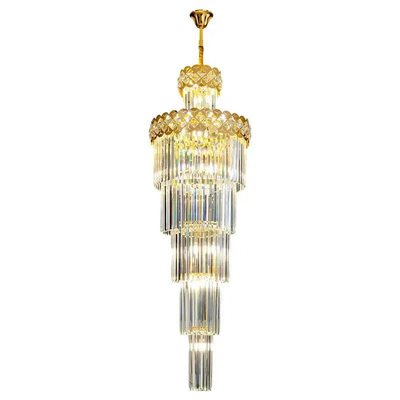 Light luxury crystal chandelier living room gold tiered glass light