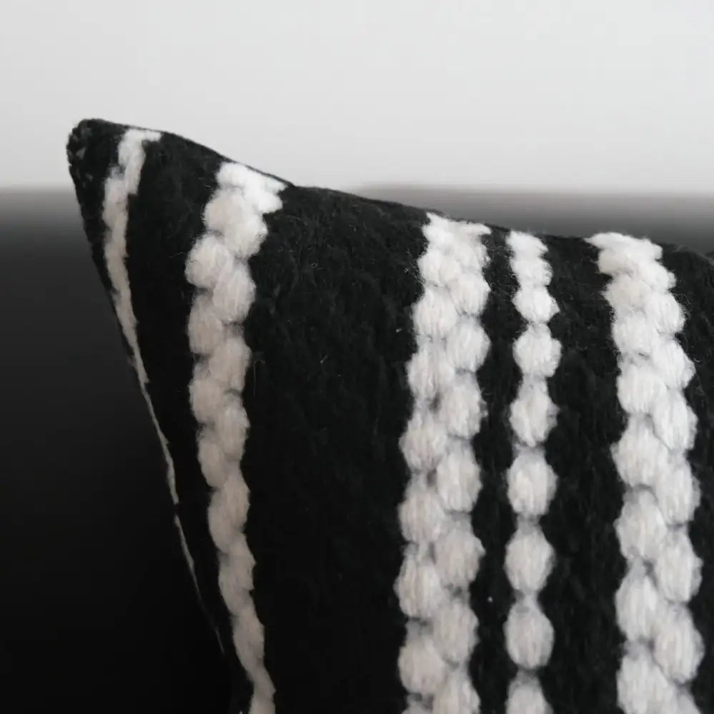 Light luxury plush black & white striped pillow cover living room
