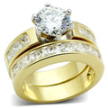 LO2603 - Gold+Rhodium Brass Ring with AAA Grade CZ  in Clear