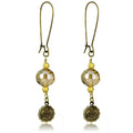 LO3806 - Antique Copper White Metal Earrings with Synthetic Glass Bead in Champagne