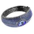 LO4283 - TIN Cobalt Black Brass Bangle with Top Grade Crystal  in Sapphire