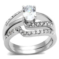 LO4712 - Rhodium Brass Ring with AAA Grade CZ  in Clear