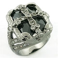 LOA708 - Rhodium + Ruthenium Brass Ring with AAA Grade CZ  in Jet