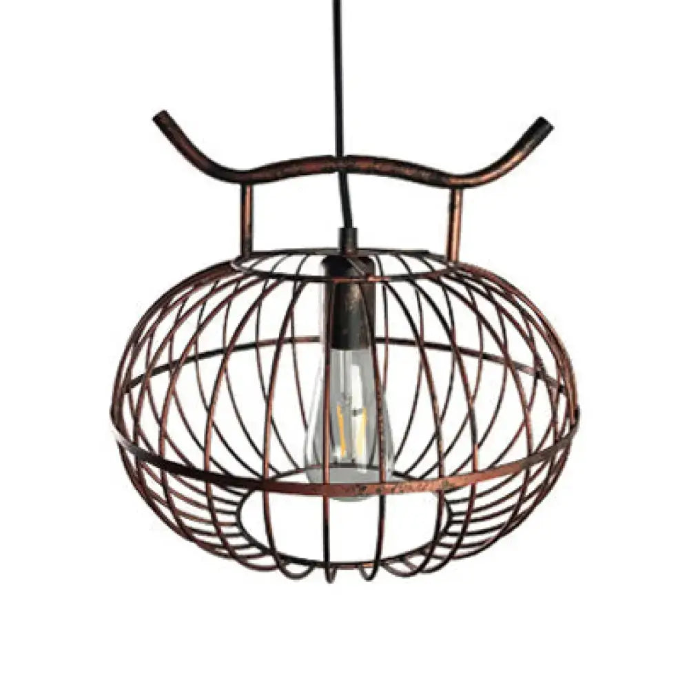 Lodge rust & aged brass lantern design pendant light kitchen cage
