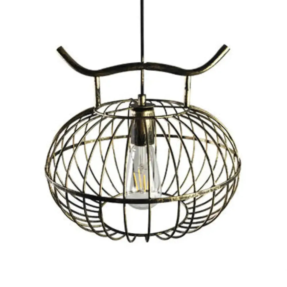 Lodge rust & aged brass lantern design pendant light kitchen cage