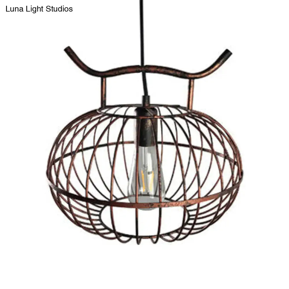 Lodge rust & aged brass lantern design pendant light kitchen cage