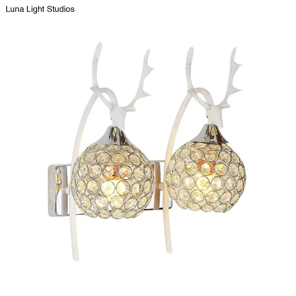 DecorBites™ Lodge Style Metal Deer Head Wall Sconce: 1/2-Bulb Wall Mount Light with Crystal Dome Shade in Chrome/Gold
