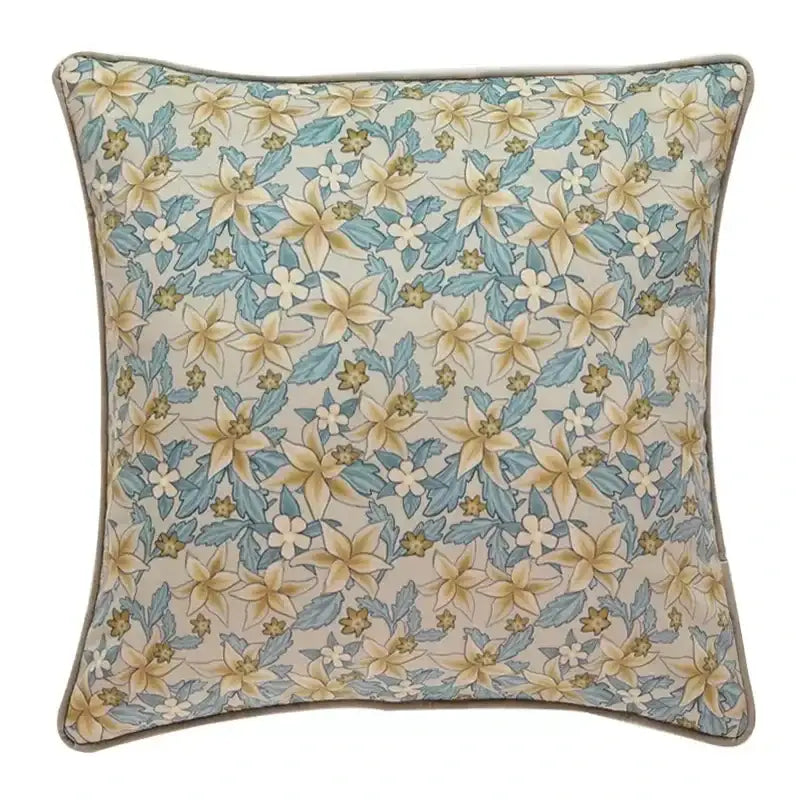 Luxe blue & gold camellia floral velvet cushion cover living room