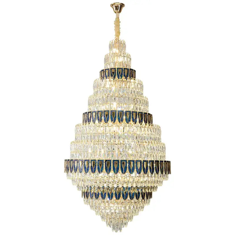 Luxury blue & clear crystal headlight chandelier – villa dining room