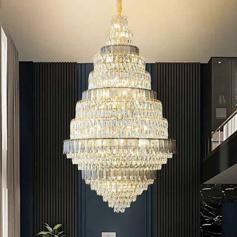 Luxury blue & clear crystal headlight chandelier – villa dining room