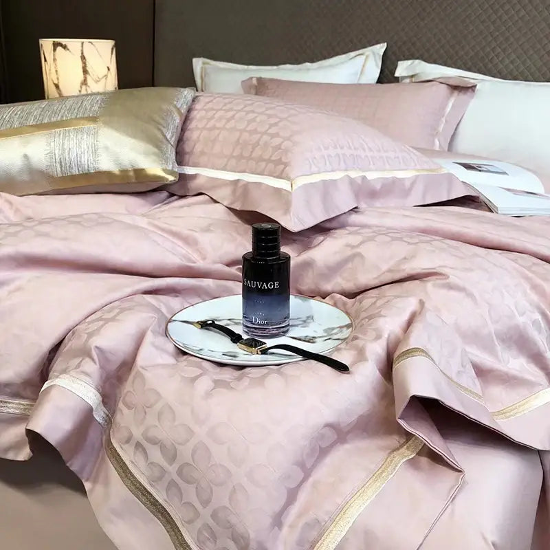 DecorBites™ 1000TC Egyptian Cotton Jacquard Duvet Cover Set: Luxury Satin Silky Bedding Collection