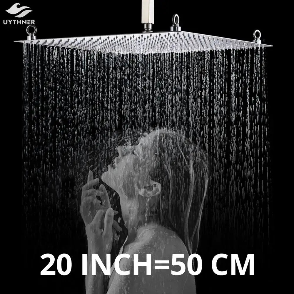 DecorBites™ 20 Inch Luxury Chrome Square Shower Head Stainless Steel Ultrathin Rainfall Head