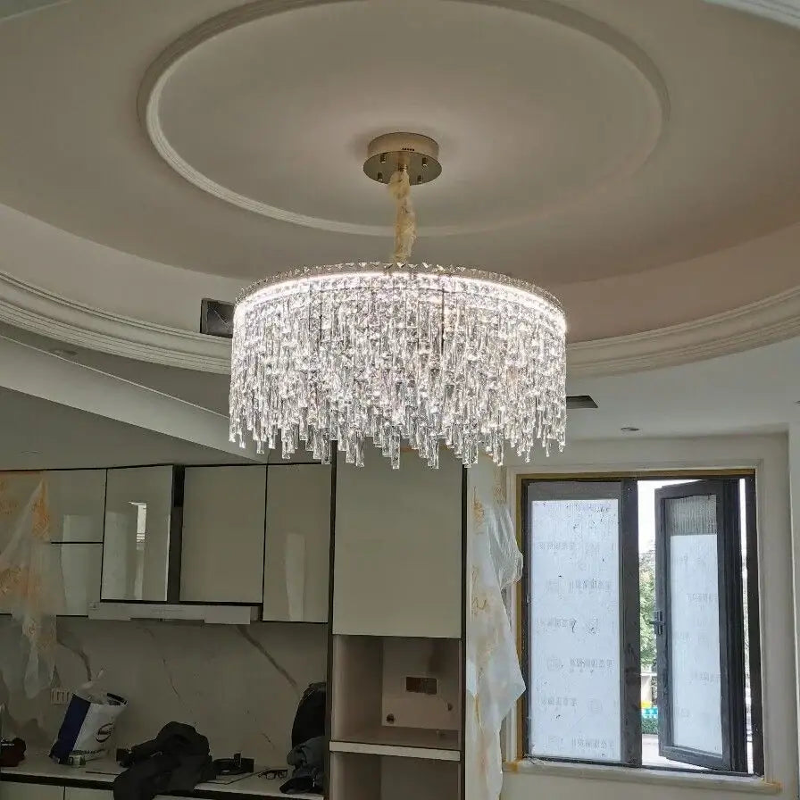 Luxury clear & purple crystal chrome chandelier dining room light