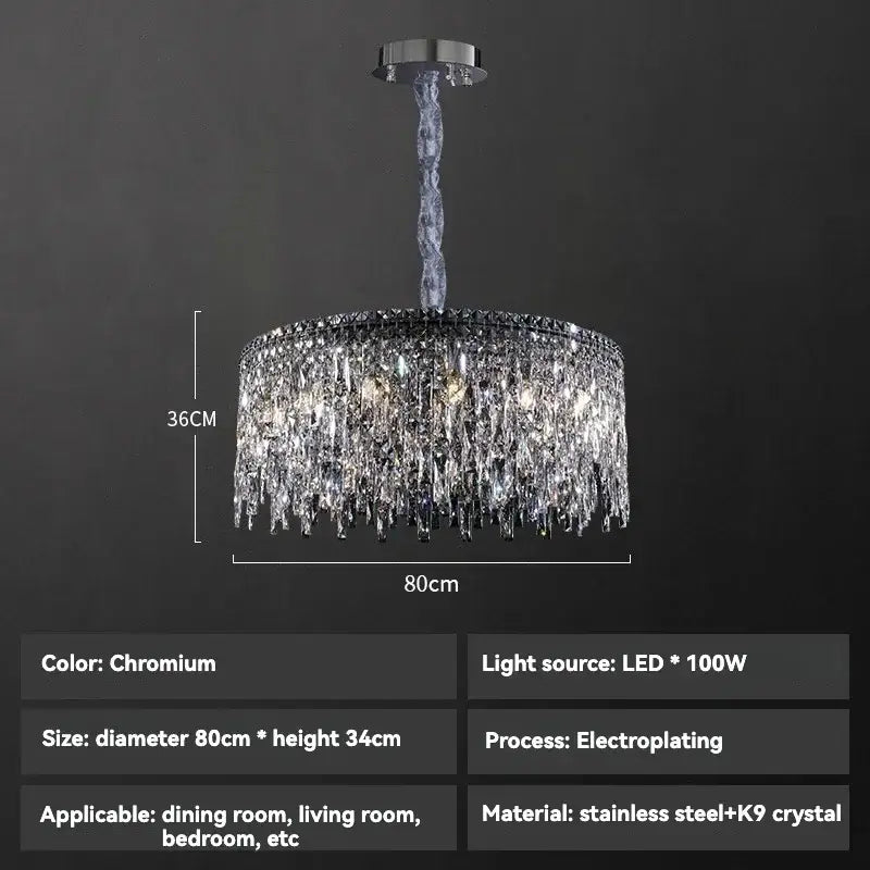 Luxury clear & purple crystal chrome chandelier dining room light