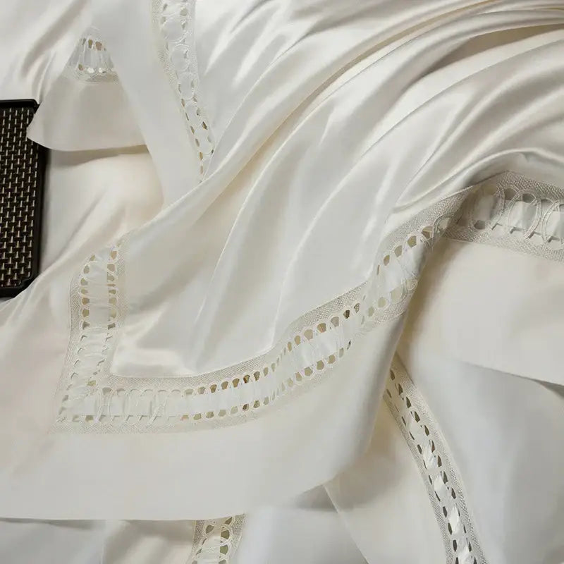 DecorBites™ 1000TC Egyptian Cotton Luxury Satin Bedding Set with Wide Hollow Edge